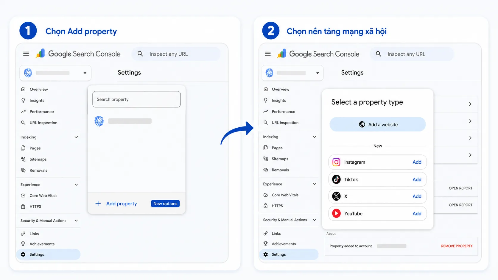 các bước add mxh vào GSC